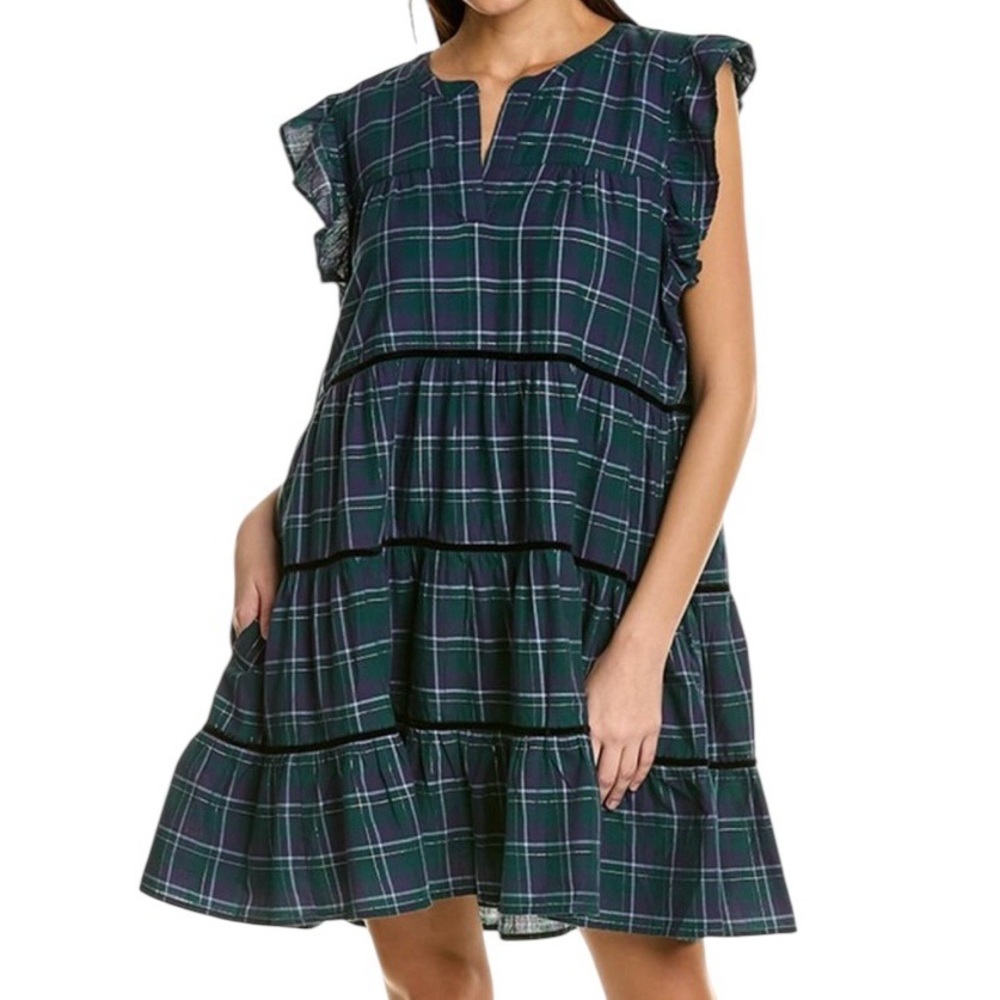Roller Rabbit Navy Green Plaid Tiered Sundress